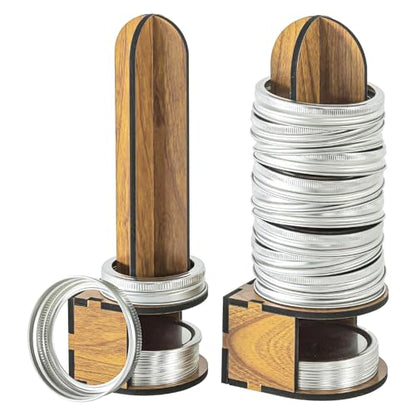 Mason Jar Lid Organizers Inside Cabinet, 2 Pack Canning Lid Rack Holder for Kitchen Organization, Wooden Mason Jar Accessory for Storing Canning/MasonJar Lids and Rings Storage, Regular&Wide Mouth