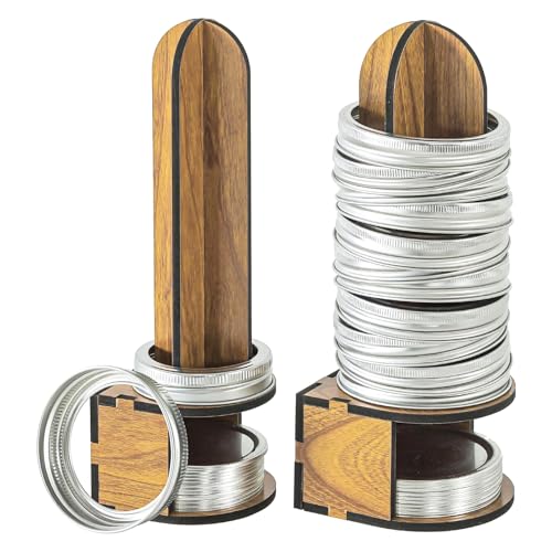Mason Jar Lid Organizers Inside Cabinet, 2 Pack Canning Lid Rack Holder for Kitchen Organization, Wooden Mason Jar Accessory for Storing Canning/MasonJar Lids and Rings Storage, Regular&Wide Mouth