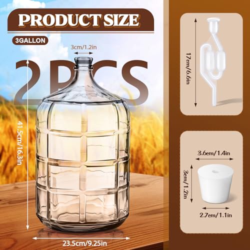 Ziliny 2 Pieces 3 Gallon Glass Carboy Glass Water Jug with Drilled and Undrilled Silicone Stoppers and Airlock Fermenting Jug Fermentation Jar Clear Beer Carboy for Beer Wine Making(Clear) - size: 3 Gallon