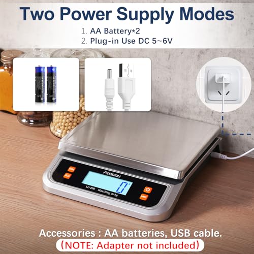 ATOGOU 66lb Food Scale, Commercial Kitchen Scale Plug-in Usable with Full View LCD Display, Stainless Steel, for Baking, Bread, Cooking, Meat, Vegetables, Farm, Industry LC200 Silver - size: Silver 66 lb (30 kg)