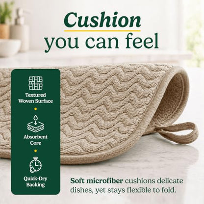 Cuisinart Dish Drying Mat for Kitchen Counter - 2-Pack XL 18x24 Ultra Absorbent Microfiber Dish Mat - Fast Drying, Machine Washable, Foldable Countertop Pad - Safe for Granite & Quartz - color: Geostripe Tan