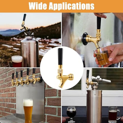 Golden Kegerator Tap Beer Faucet, 2Pcs All 304 Stainless Steel Draft Keg Tap Beer Tower Faucet with Beer Covers Caps Plugs, Beer Dispenser Kegerator Parts for Homebrew