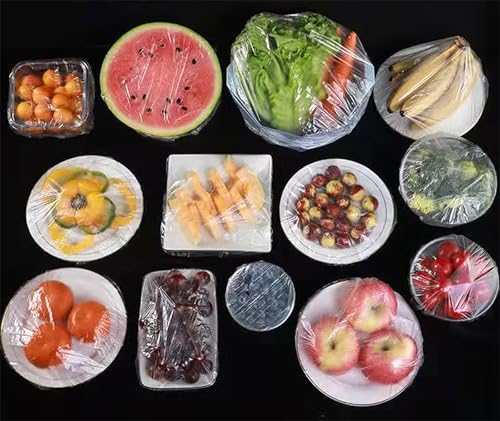 300PCS Disposable Bowl Covers Canning Lids, Plastic Bowl Covers Food Cover Stretch Edging, Flexible Storage Packaging for Storage Containers, Plastic Lids for Disposable Cling Bags for Household