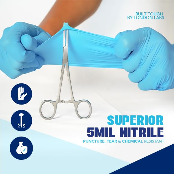 London Labs Sky Blue 5 Mil Nitrile Exam Gloves Disposable Latex Free | Medical Rubber Gloves for Doctors, EMT, First Aid Kit, Food Service & Cleaning | Pack of (200 CT) - size: X-Small, style: Sky Blue - 200 Count