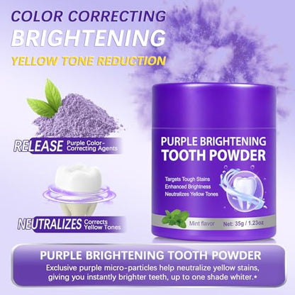 2PCS Purple Powder Teeth Whitening - Purple Brightening Powder - Removes Stains, No Sensitivity - Toothpaste Power - for Coffee, Tea and Food Stains - Fresh Mint Flavor, Breath Freshener - size: 0.62 Ounce (Pack of 2)