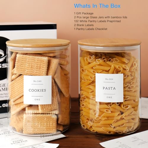 CZZGSM Set of 2 Large Glass Flour and Sugar Containers - 100 Fl oz Thicken Glass Storage Jars with Airtight Bamboo Lid and 132 Kitchen Pantry Labels - Big Clear Rice Containers Farmhouse - color: 2pack