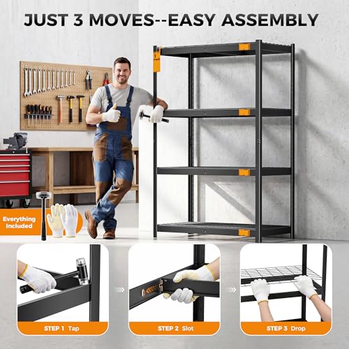 CAMMOO 40''W Storage Shelves, 3200LBS Metal Garage Shelving Unit with Magnetic Lable, Upgraded Structure, Solid Steel, Heavy Duty Adjustable 4 Tier Wire Shelf for Basement, Kitchen, 40"W x 20"D x 60"H - size: 40"W x 20"D x 60"H