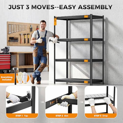 CAMMOO 40''W Storage Shelves, 3200LBS Metal Garage Shelving Unit with Magnetic Lable, Upgraded Structure, Solid Steel, Heavy Duty Adjustable 4 Tier Wire Shelf for Basement, Kitchen, 40"W x 20"D x 60"H - size: 40"W x 20"D x 60"H