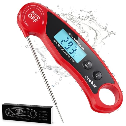 Meat Thermometer Digital, 1 Sec Instant Read, ±0.5°F, Waterproof | IPX5 Waterproof, Large Backlit Display, Magnetic Back, 4.1-Inch Probe, for Grilling, BBQ, Smoker and Cooking - color: Red