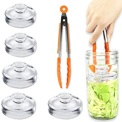 Artcome 5-Pack Glass Fermentation Weights with Easy Grip Handle and Unique Texture Design for Large Wide Mouth Mason Jars - size: 5 Pack