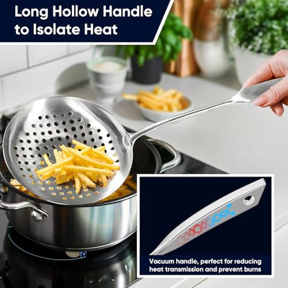 Newness Slotted Spoon, [Rustproof, Integral Forming, Durable] 304 Stainless Steel Widen Skimmer with Vacuum Ergonomic Handle, Comfortable Grip Design Strainer Ladle for Kitchen, 16.93 Inches - size: Length:16.93 Inches(43 cm)