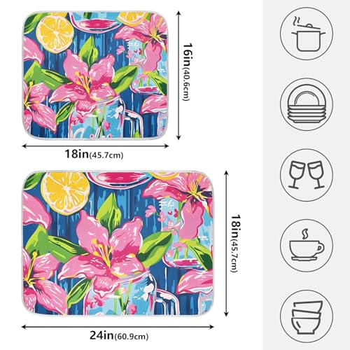 Lily Pulitzer Mason Jars Dish Drying Mats for Kitchen Counter, 18x24 inch Drying Dishes Absorbent Microfiber Dish Drainer Mat Rack Pad Fast Dry - size: 18x24in