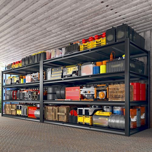 REIBII 60" W Garage Shelving, 2650LBS Heavy Duty Storage Shelves, 4 Tier Adjustable Industrial Shelving for Home, Kitchen, Garage, Basement, Commercial, Warehouse, Office, Store, 60" W x 24" D x 60" H - size: 60" W x 24" D x 60" H
