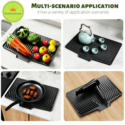 CIEO Silicone Dish Drying Mat for Kitchen Counter, Slope Fast Self-Draining, Non-Slip Drain Pad, Easy Clean Countertop Protection Mat, Multiple Use for Dishes Drying Rack（18.9"x 11.9",Black）