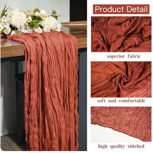 16 Pack Terracotta Cheesecloth Table Runner 35x120 Inch Boho Gauze Cheese Cloth Table Runner 10FT Long Rustic Sheer Table Runners for Wedding Bridal Shower Birthday Party Table Decor - style: Terracotta