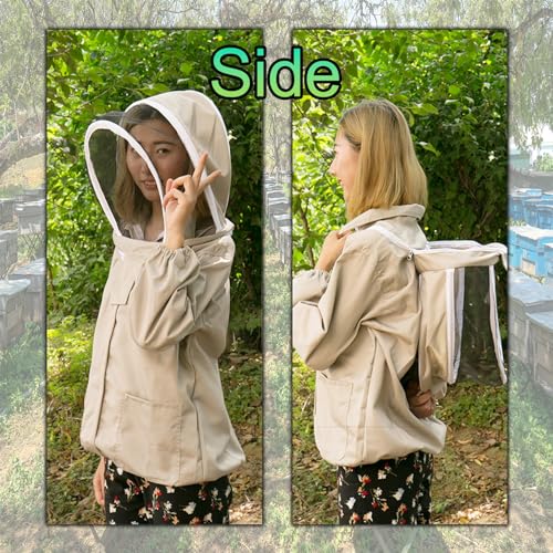 Bee Suit Beekeeper Jacket Long Sleeve Hood Pull Over, White Beekeeping Suit, with Hat Veil, Smock Protective Suit