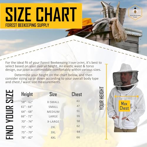 Ventilated Bee Jacket for Men and Women with Gloves and Detachable Round Veil, 3-Layer Beekeeping Jacket, YKK Brass Zippers (2XL) - size: 2XL