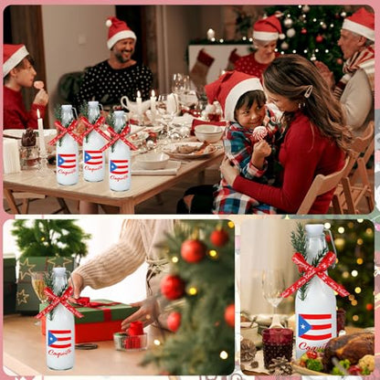 Sieral 12 Pack Christmas Puerto Rico Coquito Swing Top Glass Bottle 8oz Clear Flip Top Beer Brewing Bottles with Ribbon and Artificial Branches for Liquids Wine Christmas Xmas Gifts - style: Puerto Rico