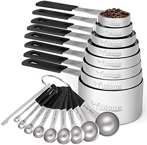 Wildone Stainless Steel 18-Piece Measuring Cups and Spoons Set | Stainless Steel Kitchen Gadgets for Cooking & Baking, Heavy Duty for Measuring Dry/Liquid Ingredients, Black - color: Black, size: Set of 18