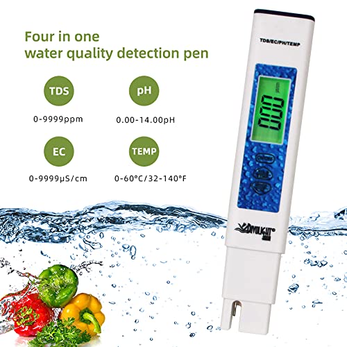 Water Tester, Digital PH Meter with ATC, 4 in 1 pH/EC/TDS/Temperature Meter 0.01 Resolution High Accuracy Pen Type Water Quality Tester for Pools, Drinking Water, Aquariums - style: 4 in 1 liquid tester pH/TDS/EC/Temp blue