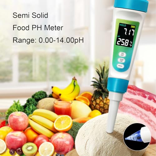 pH Meter, Digital Food pH Tester with ATC for Fermentation Canning Cooking Bread Cheese Meat Water Wine, High Accuracy 0 to 14 Measurement Range