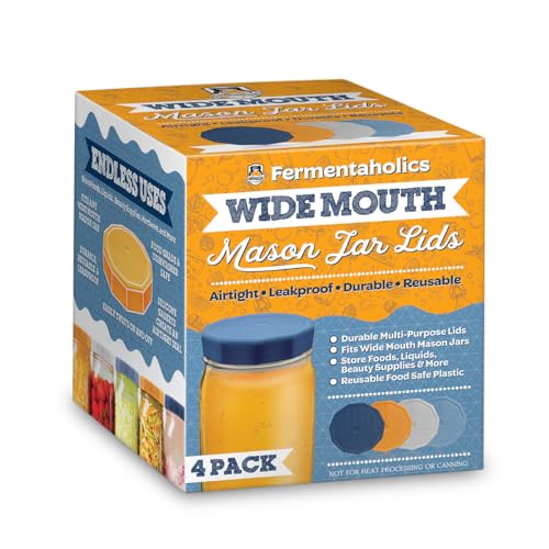 Wide Mouth Mason Jar Fermentation Lids - Turns Your Jar Into A Fermentation Vessel - Lid With Hole & Grommet For Airlock - Fits Wide Mouth Mason Jars (Widemouth Mason Jar Lids) - style: Widemouth Mason Jar Lids