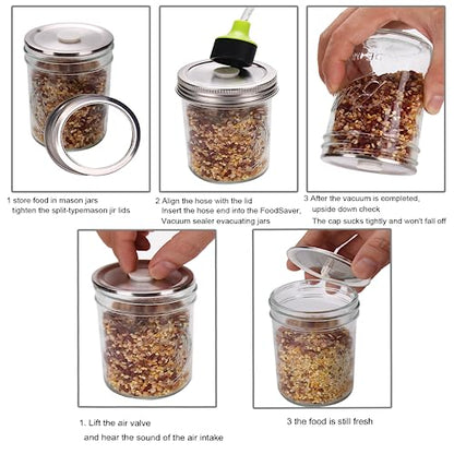 vacuum seal mason jar lids for FoodSaver Vacuum Sealer, Vacuum Seal Lid for 2.76 in Mason Jar,6 set regular mouth vacuum stainless Steel Lids for Food Storage +Accessory Hose - size: 70mm
