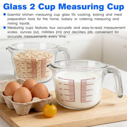 2-Cup Liquid Glass Measuring Cups 16 OZ for Kitchen Baking Coffee | Borosilicate Measuring Cups with Handle/V-Spout, Heatproof, Easy-Read Marks, Microwave Safe, Heavy Duty for Baking & Cooking