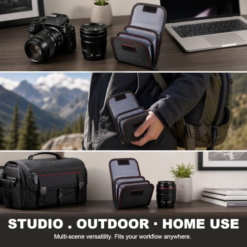 DomeStar Filter Case, 2PCS 3-Pocket Camera Lens Filter Carry Case Professional Photography Filter Holder Belt Bag Pouch Water-resistant and Dustproof Design for 25mm-82mm Filters