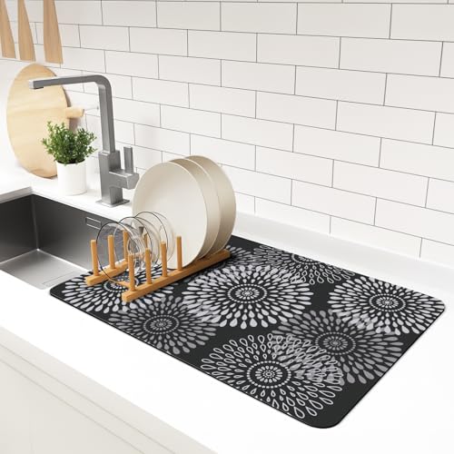 LuxStep Dish Drying Mat Super Absorbent Kitchen Counter Mat Rubber Backing Draining Mat Easy to Clean Kitchen Accessories Dish Rack Pad for Dishes, Utensils, Countertops, Sinks 16" x 24" Black - color: Black, size: 16" x 24"