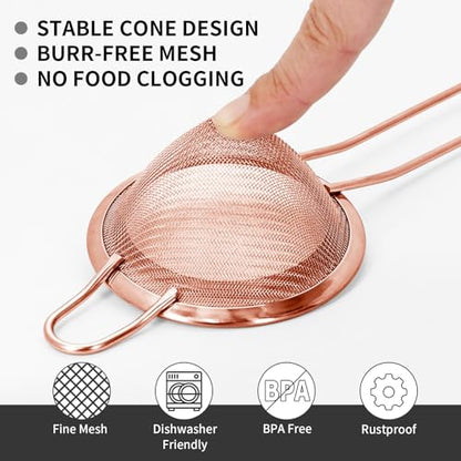 Cocktail Strainer-Stainless Steel Bar Tools Bartender Cocktail Strainer Set:Hawthorne Strainer,Julep Strainer and Conical Fine Mesh Strainer (Rose Gold) - color: Rose Gold