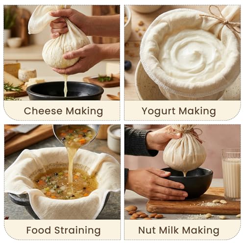 BETTY&SARAH 6 Pack Grade 100 Cheese Cloths, 20x20 Inch Unbleached Cotton | Reusable food grade cotton, hemmed 4 edges, ultra fine mesh for nut milk, yogurt, cheese making, juicing & baking - size: 6 Pack