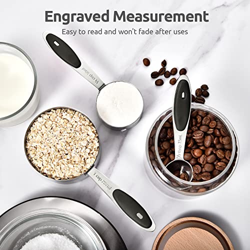 Measuring Cups and Spoons Set: U-Taste 18/8 Stainless Steel 12 Pieces Metal Stacking Kitchen Baking Cooking Food Measure Set 7 Cups 5 Spoons with Strengthened Weld Joints (Black, Upgraded Version) - color: Black