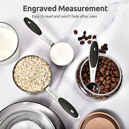 Measuring Cups and Spoons Set: U-Taste 18/8 Stainless Steel 12 Pieces Metal Stacking Kitchen Baking Cooking Food Measure Set 7 Cups 5 Spoons with Strengthened Weld Joints (Black, Upgraded Version) - color: Black