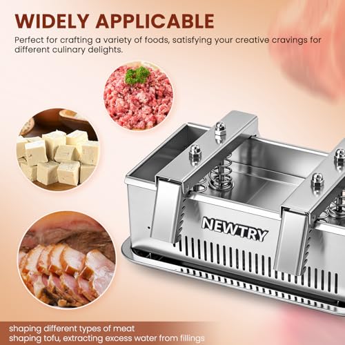 NEWTRY Tofu Press 6.6LB Capacity Deli Meat Press Tool 304 Stainless Steel for Tofu Pork Beef Bacon Homemade Deli Meat with Press Handle