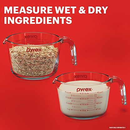 Pyrex 4-Cup Glass Measuring Cup For Baking and Cooking, Dishwasher, Freezer, Microwave, and Preheated Oven Safe, Essential Kitchen Tools - size: 4 Cup