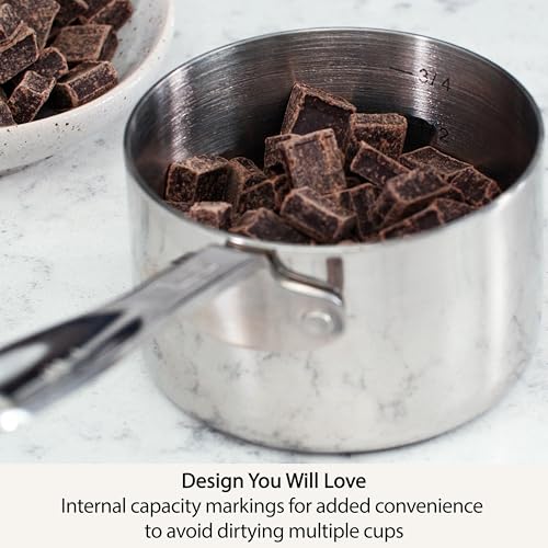 All-Clad Kitchen Accessories Stainless Steel Measuring Cup Set 5 Piece Cookware, Pots and Pans, Dishwasher Safe Silver - size: 5-piece