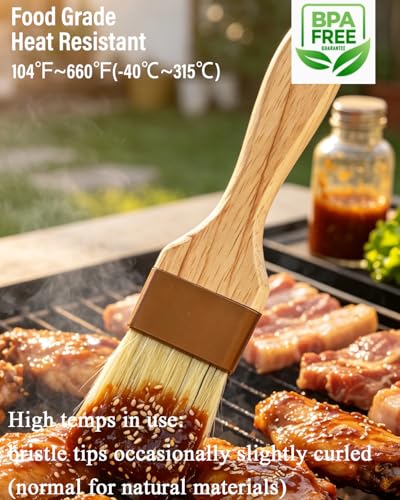 Pastry Basting Brush for Baking and Cooking - Natural Boar Bristle, Wood Handle, Food-Grade & Heat-Resistant, Non-Shedding, Ideal for Butter, Egg Wash, Oil, Sauce, Marinade, BBQ & Glazing - size: 1.5 inch