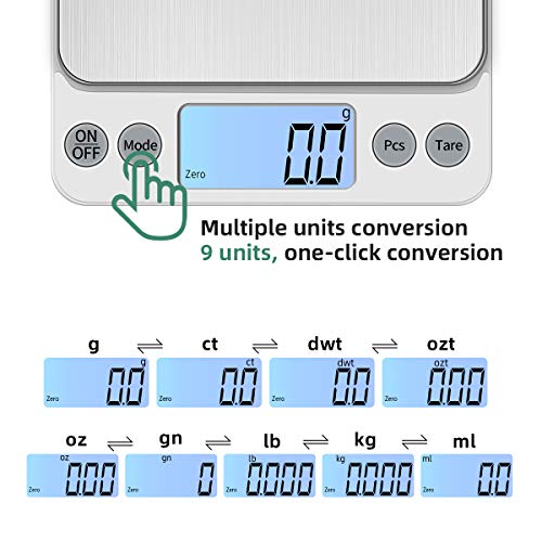 Upgraded Larger Size Digital Food Scale Weight Grams and OZ, 5kg/0.1g Kitchen Scale for Cooking Baking, High Precision Electronic Scale with LCD Display