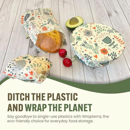Beeswax Wraps for Food - Reusable & Moldable Bees Wax Covers for Bowls, Fruits, Cheese - Natural Food Storage Alternative to Aluminum Foil & Plastic Wrapping - Small, Medium, Large - 3-Pack