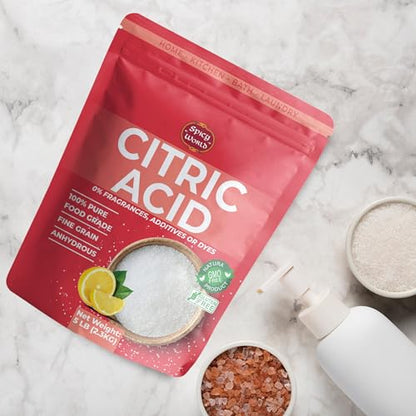 Pure Citric Acid, 5 Pound - Food Grade & Non-GMO- Natural Food Preservative, All Purpose Cleaning Agent, Beauty Ingredient- by Spicy World