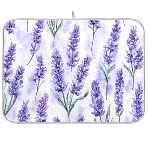 Kcldeci Lavender Flower Dish Drying Mat Kitchen Drying Pad Dish Draining Mat Dish Rack Drainer Pad 16 x 18 - color: Lavender, size: 16x18in