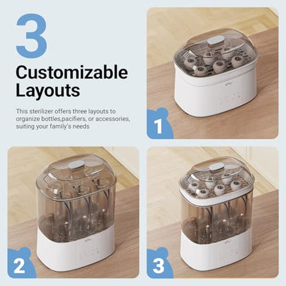 Bear Bottle Sterilizer and Dryer, 2 Layers Large Electric Steam Baby Bottle Sterilizer, Fast Bottle Sanitizer and Dryer for All Bottles & Accessories, Time-Saving Design