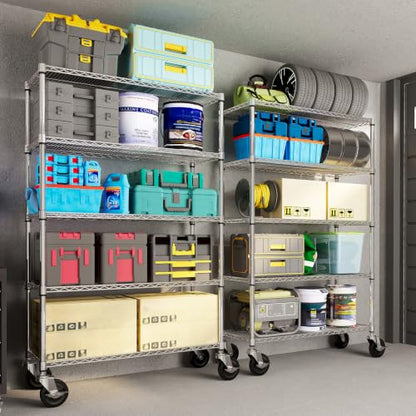 Garvee 5-Tier Metal Shelving with Wheels, Adjustable Storage Shelves Heavy Duty 2000LBS, Chrome Plating Utility Rack NSF Wire Shelving, for Kitchen, Garage, Pantry, Commercial, 47.2" Wx17.7 Dx70.9 H - size: 17.7"Dx 47.2"W x 70.9"H - 5 Tier