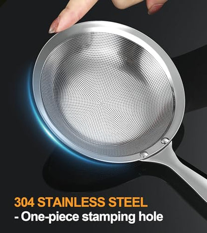 Ugotit Skimmer Spoon, Fine Mesh Strainer Stainless Steel, Oil Separator for Frying and Gravy, Fat Skimmer Spoon Strainer for Chicken Broth Hot Pot (DIA 5.9Inch) - color: Flat Handle 5.9inch