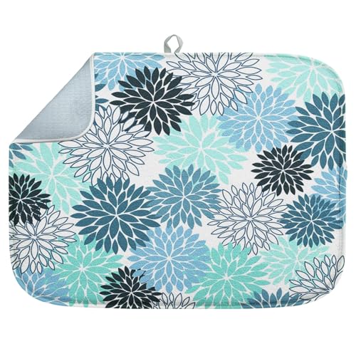 Sanwarm Absorbent Dish Drying Mat, Summer Vintage Spring Leaf Flower Microfiber Pad for Kitchen Counter, Coffee Bar Decor, Heat Resistant and Reversible, 16" x 18" - color: Flower 3, size: 16" x 18"