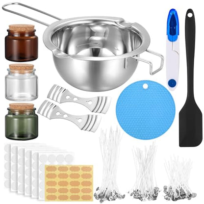 NPFVKSA Candle Making Kit, 120 Candle Wicks, 480ml Wax Melting Pot, 120 Wick Stickers,3 Candle Jars,2Candle Wick Holders,Candle Making Kit for Adults