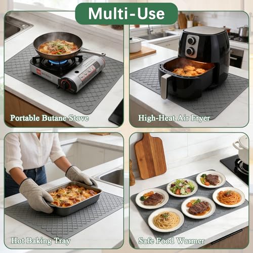 Stove Top Cover for Electric Stove - Food Grade Ceramic Stove top Cover, Silicone XXL Dish Drying Mat, Glass Cooktop Covers, Flat RV Range top Mats (Grey, 27.5"X20") - color: Gray, size: 27.5" x 20"