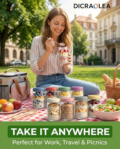 18oz 4Pack Glass Overnight Oats Jars Containers with Airtight Leakproof Lids, Reusable Mason Jars for Meal Prep, Yogurt Parfaits, Smoothies, Salads & Healthy Breakfasts (18 OZ-4-2) - color: 18oz-4-2