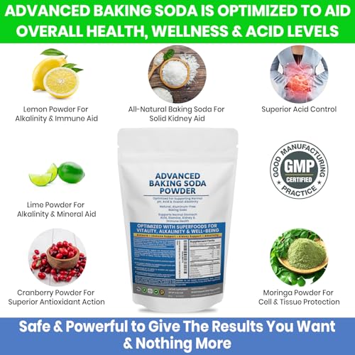 Advanced Baking Soda Powder: Organic Use Aluminum Free Baking Soda w/Superfoods to Support Kidneys, Stomach Acid, Alkalinity, Immune, Antacid, Health & Wellness, Organic Use